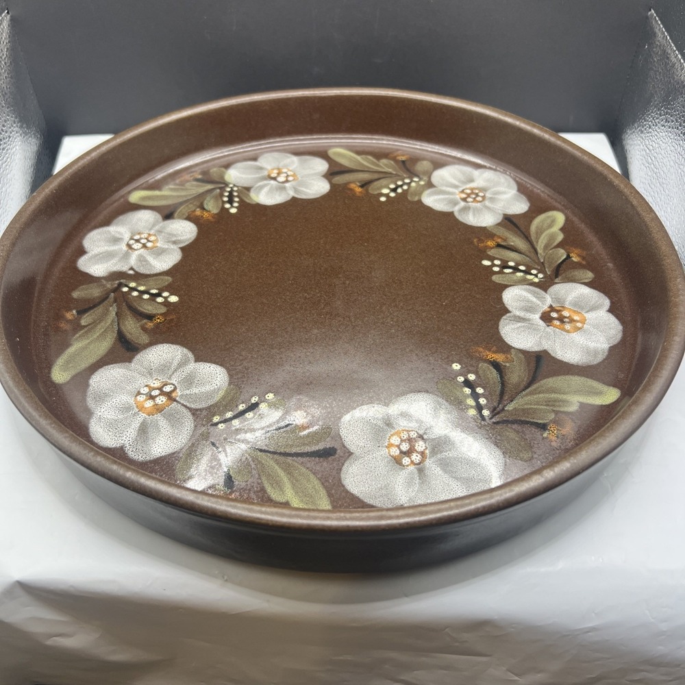 Varoslodi Majolika Hungary Brown Stoneware Floral Serving Tray 12" Charger VTG